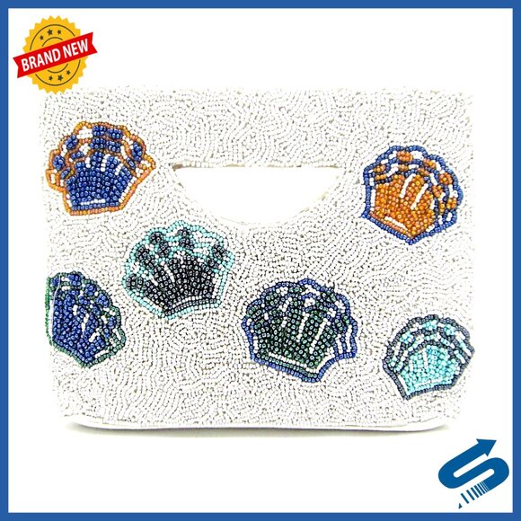 Handbags - Handcrafted Beaded Seashell Clutch Evening Bag with Magnetic Closure
